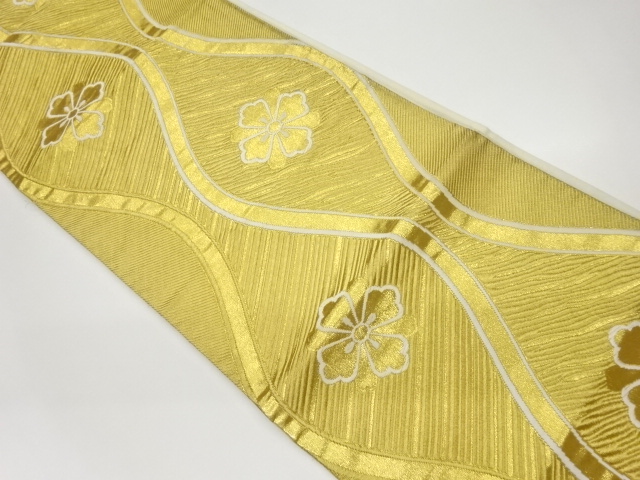 リサイクル　立涌に花模様織出し袋帯